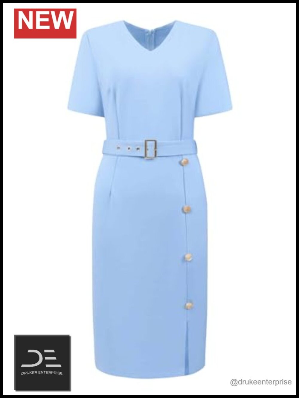 Women's Business Pencil Dress Short Sleeve V-Neck Zip Back Sheath Work Office